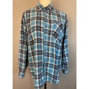 Vintage 1990s Blue Plaid Grunge Cotton Flannel Shirt